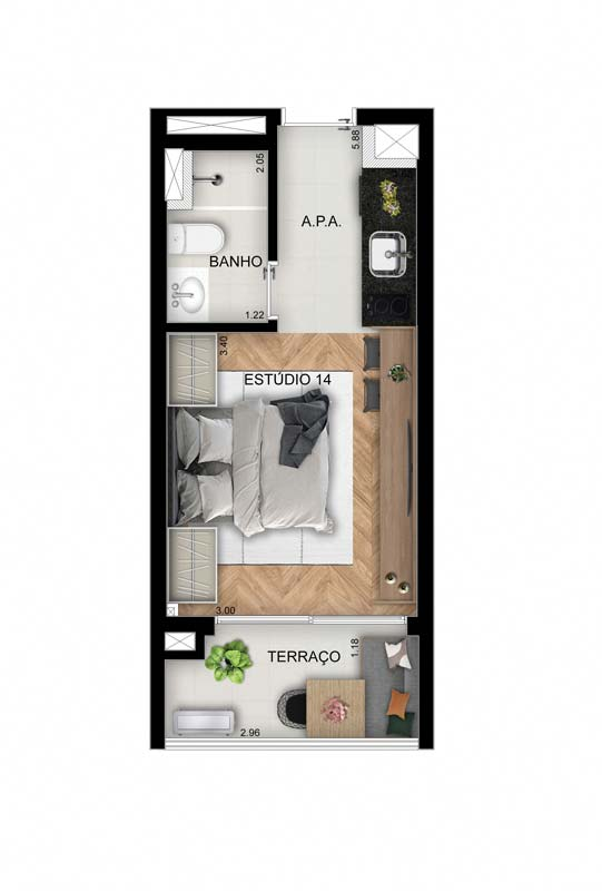 Studio, 23m²
