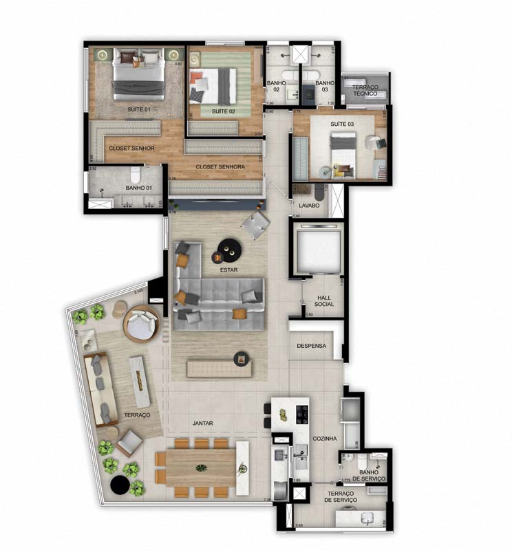 195m², 3 suítes