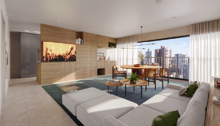 90m², perspectiva living