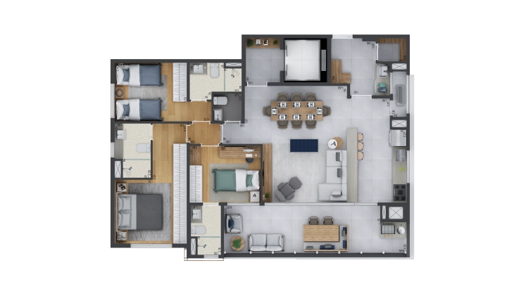 3 suítes, living integrado