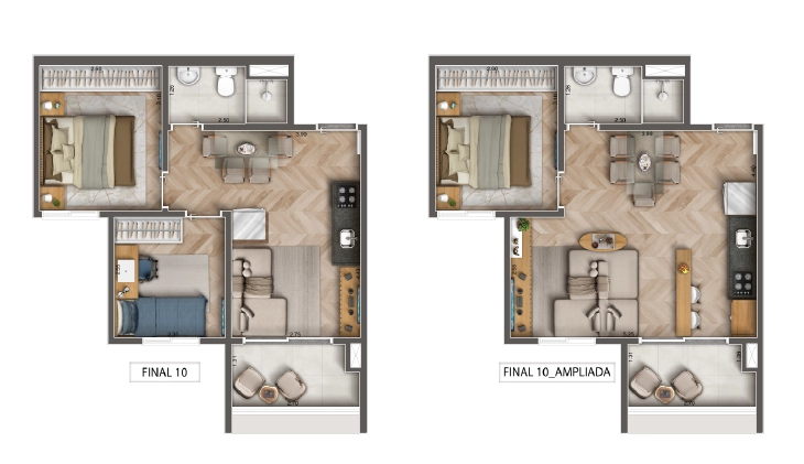 40m², 2 dormitórios