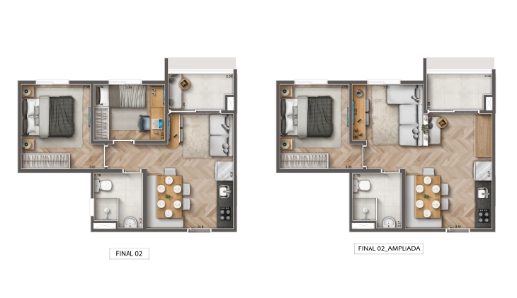 40m², 2 dormitórios