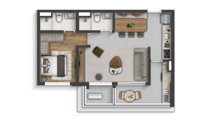 62m², 1 suíte e living ampliado