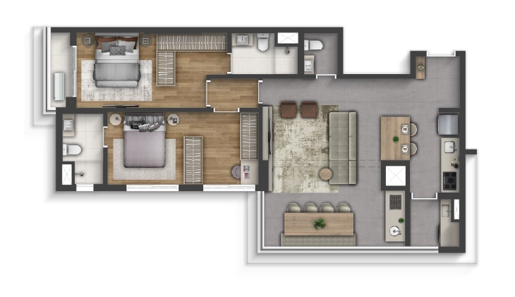 90m², 2 suites ampliadas