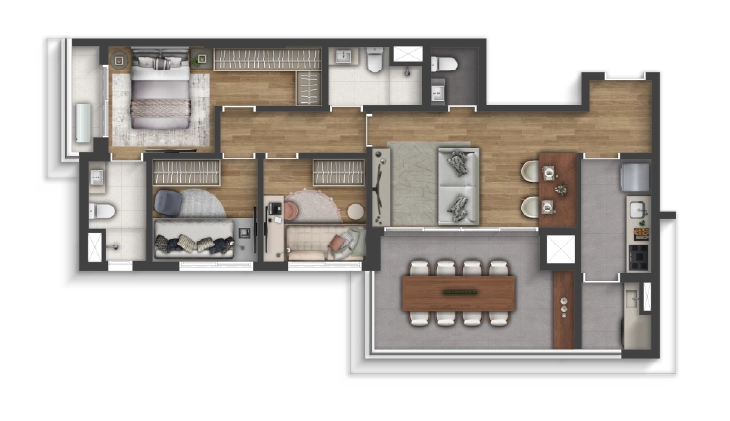 90m², 3 dormitórios e cozinha fechada