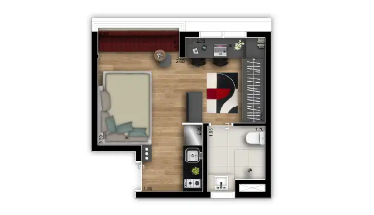 Studio, 24m² ampliado